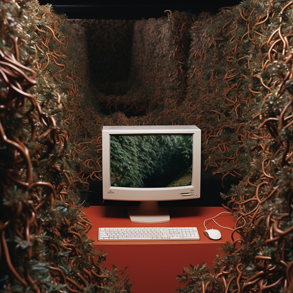 maze of thorn surrounds desktop computer